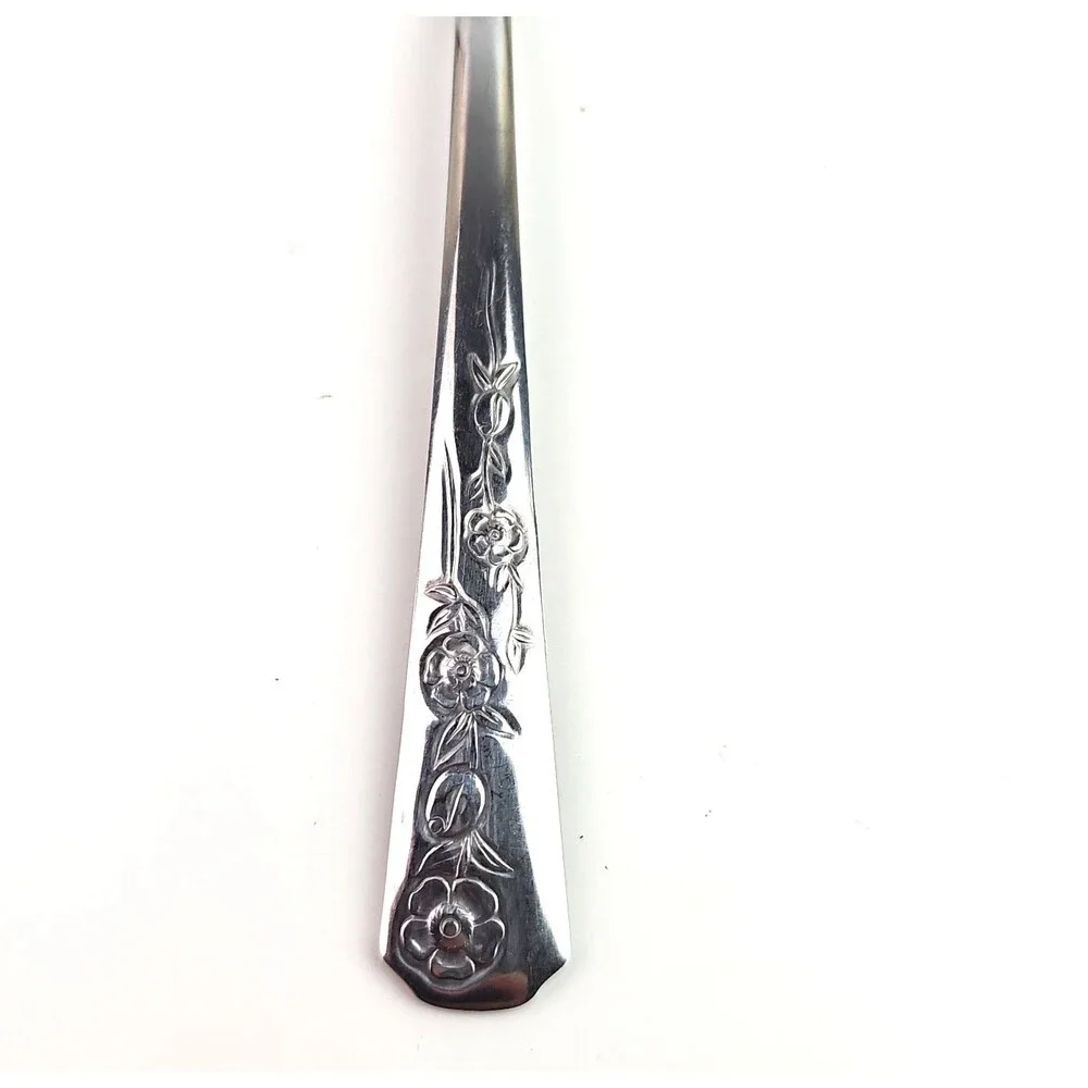 1950s Stainless Flatware Service For 6 By Majestic With Box Floral Pattern